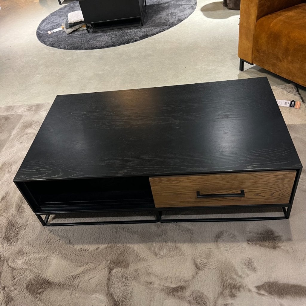 Salontafel Vinito Eiken Fineer Naturel met Zwart Romp -, Niet ingevuld, Niet ingevuld, Niet ingevuld