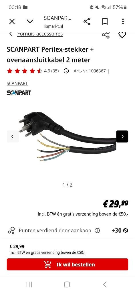 SCANPART Perilex-stekker + ovenaansluitkabel 2 meter, Ophalen, Nieuw