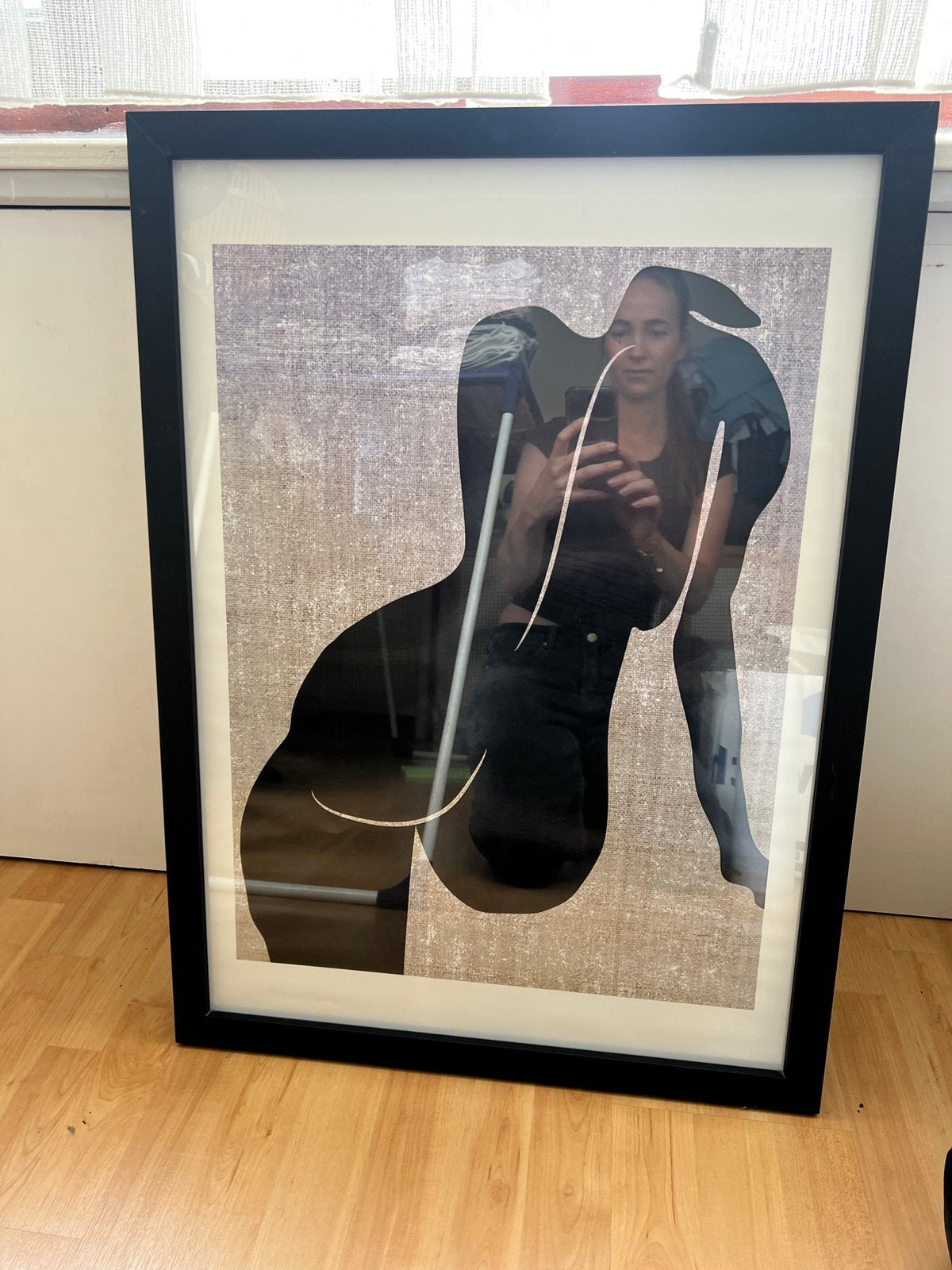 Poster zwart beige vrouw met lijst japandi stijl, Ophalen