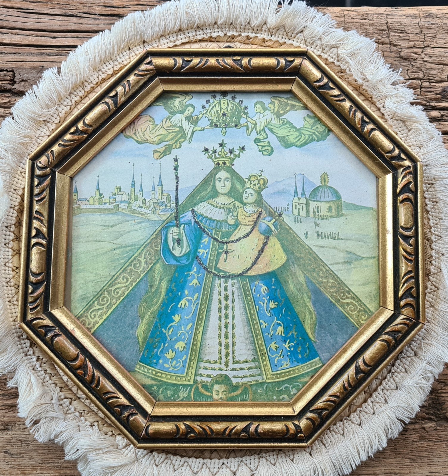 Vintage Octagonaal Mariabeeld met Kind Jezus, Ophalen of Verzenden