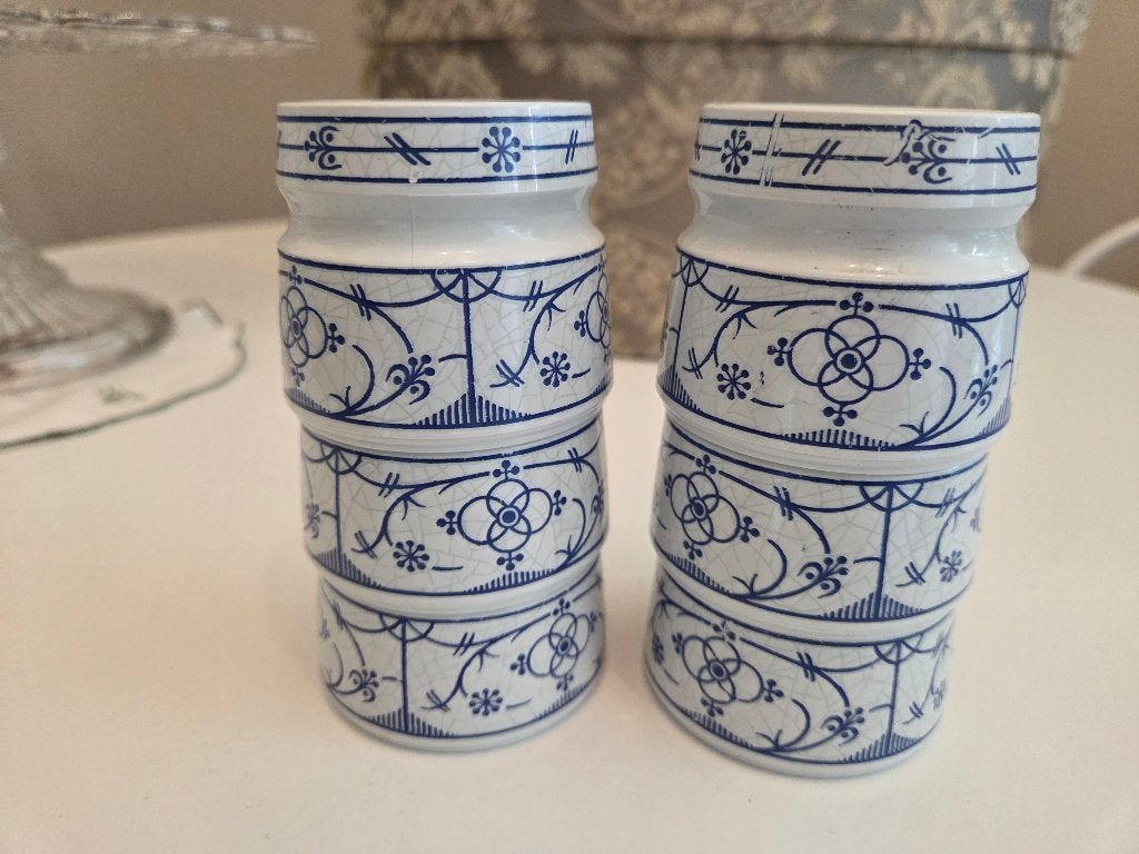 6 vintage eierdopjes EMDA motief Saks Blau, Ophalen of Verzenden