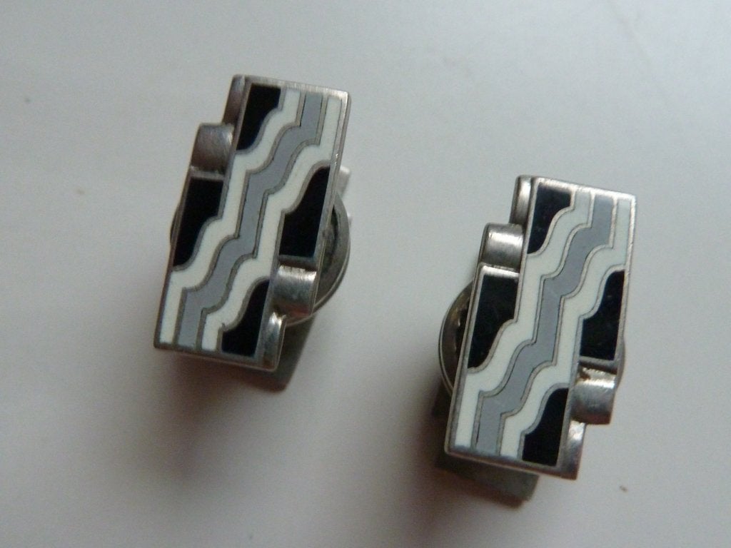 Antieke art deco zilveren manchetknopen, cloisonné emaille, Verzenden, Zo goed als nieuw, Zilver