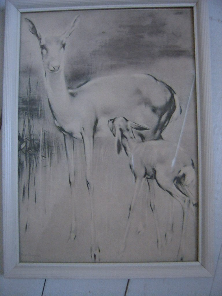 Schilderij lijstje van Hertjes H v Meegeren, Antiek en Kunst, Kunst | Tekeningen en Foto's, Ophalen of Verzenden, Tekening, Potloodtekening