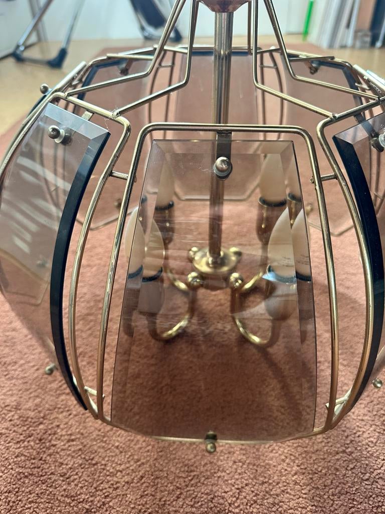 Hanglamp met rookglas. Goudkleurig, Ophalen, Gebruikt, Klassiek, Glas
