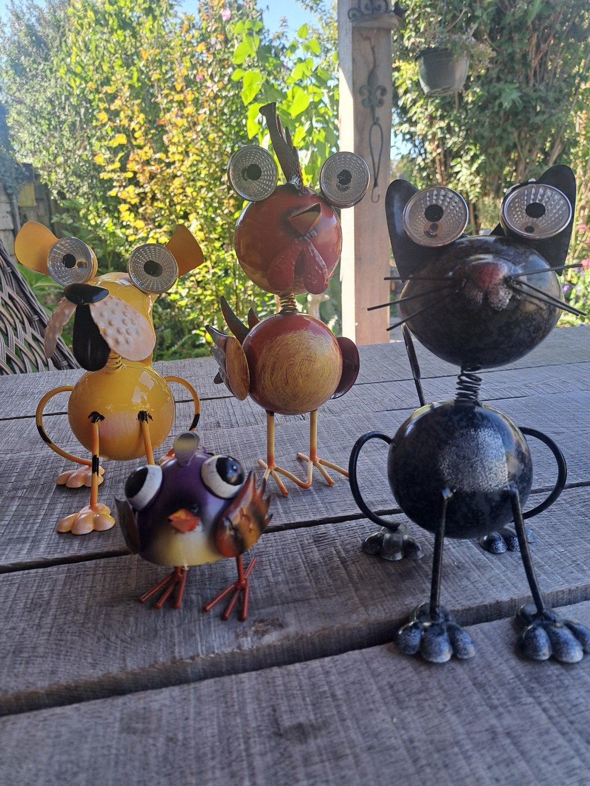 Leuke metalen tuindecoratie met zonne-ogen, Meerkleurig, Overige stijlen, Ophalen of Verzenden, Zo goed als nieuw