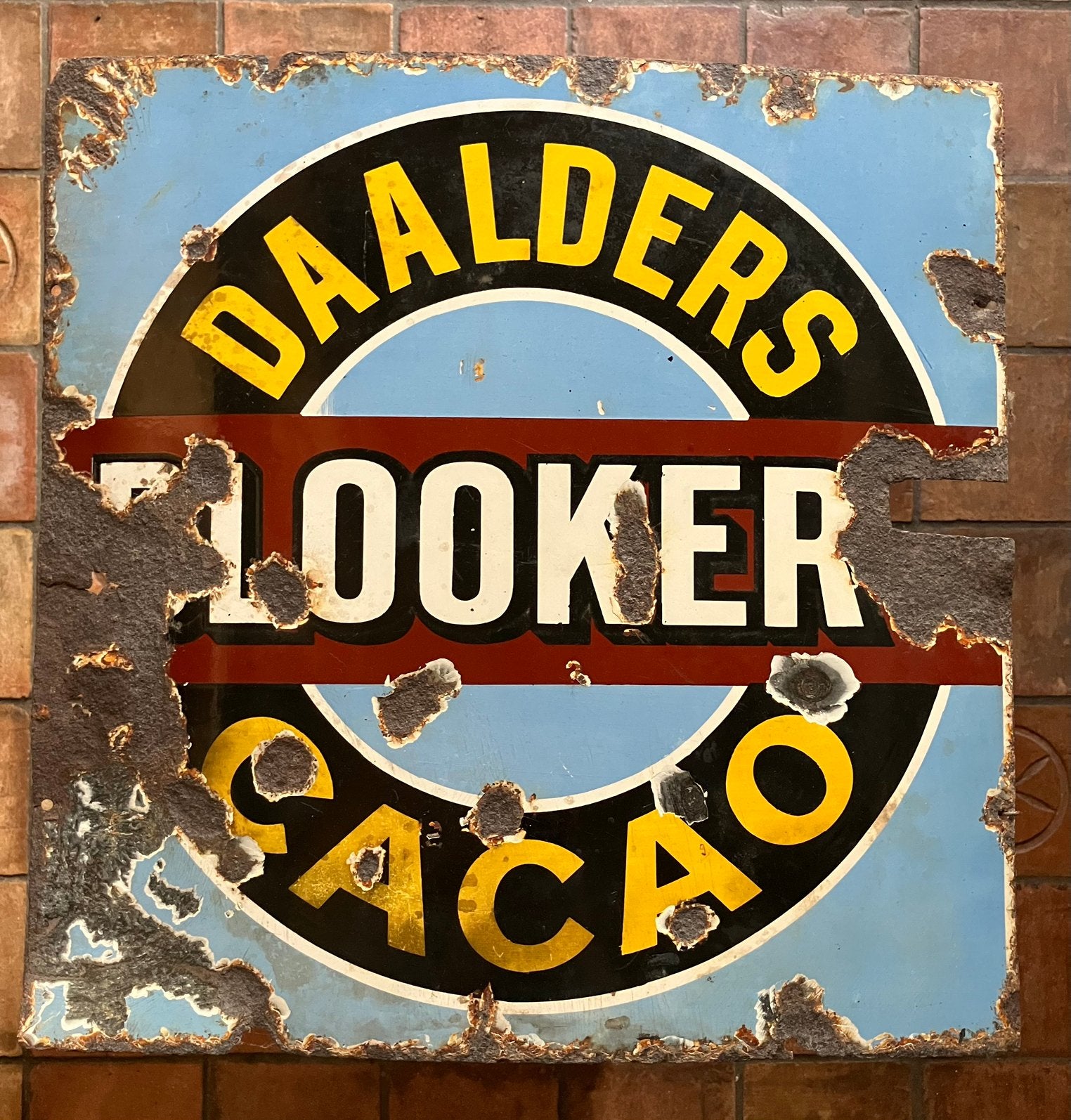 Emaille reclamebord Blooker Cacao chocolade, Ophalen, Gebruikt, Reclamebord