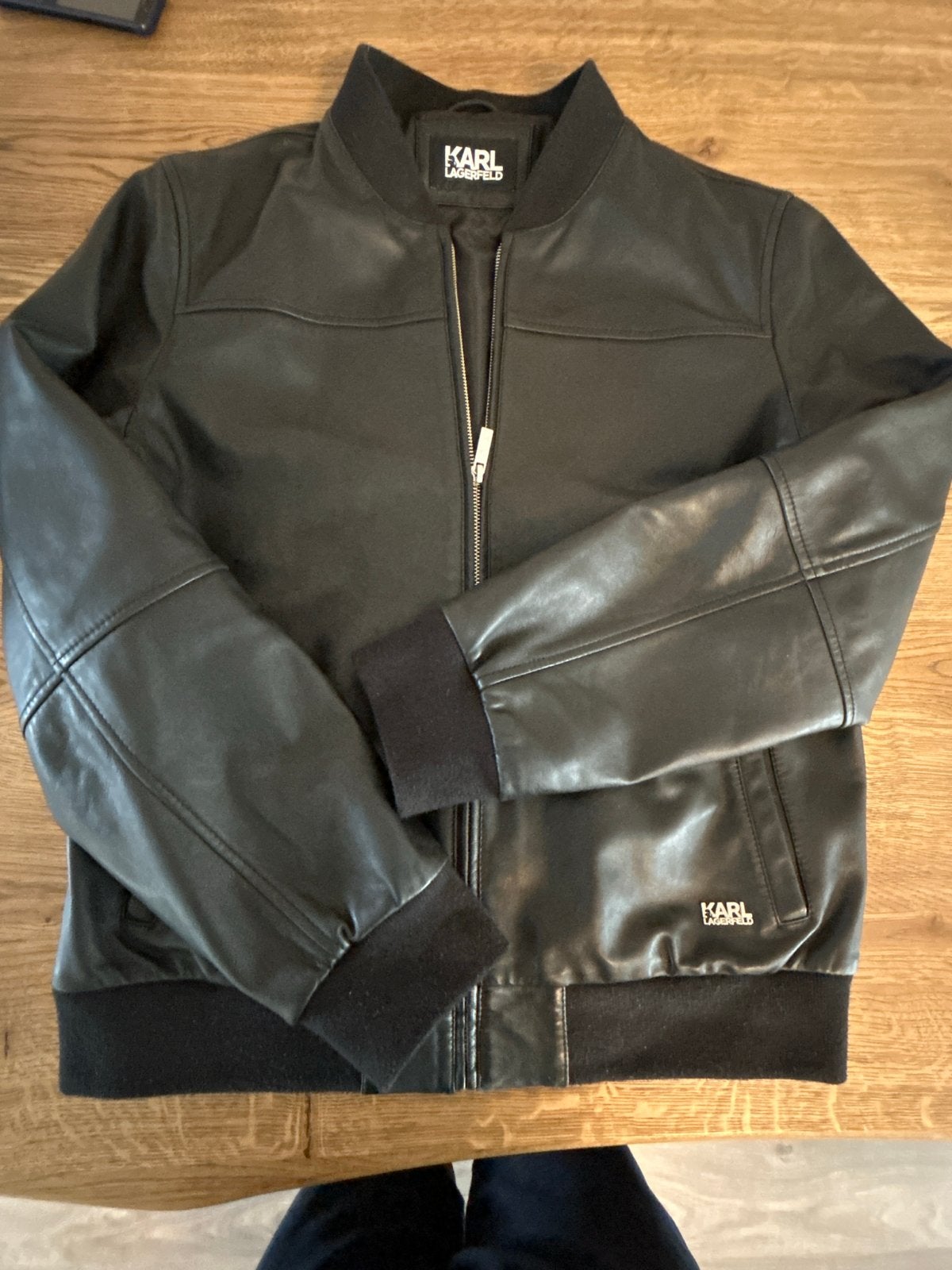 Karl Lagerfeld Leren Bomberjack - Zwart, Kleding | Heren, Ophalen of Verzenden, Zo goed als nieuw, Maat 48/50 (M), Zwart