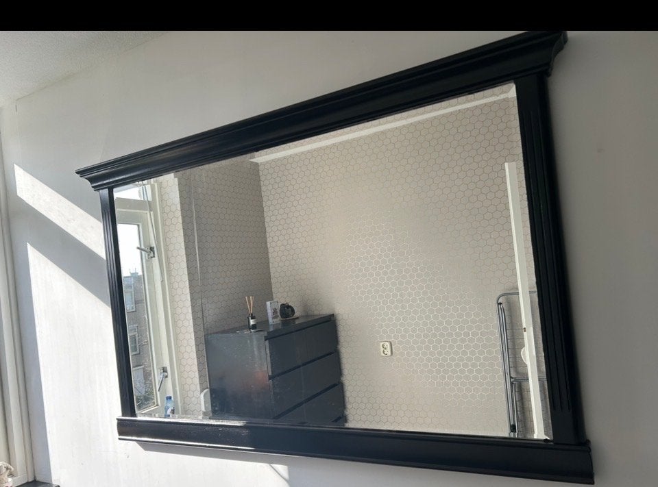 Grote houten spiegel, zwaar en stijlvol, Ophalen, Gebruikt, 100 tot 150 cm, 125 cm of meer
