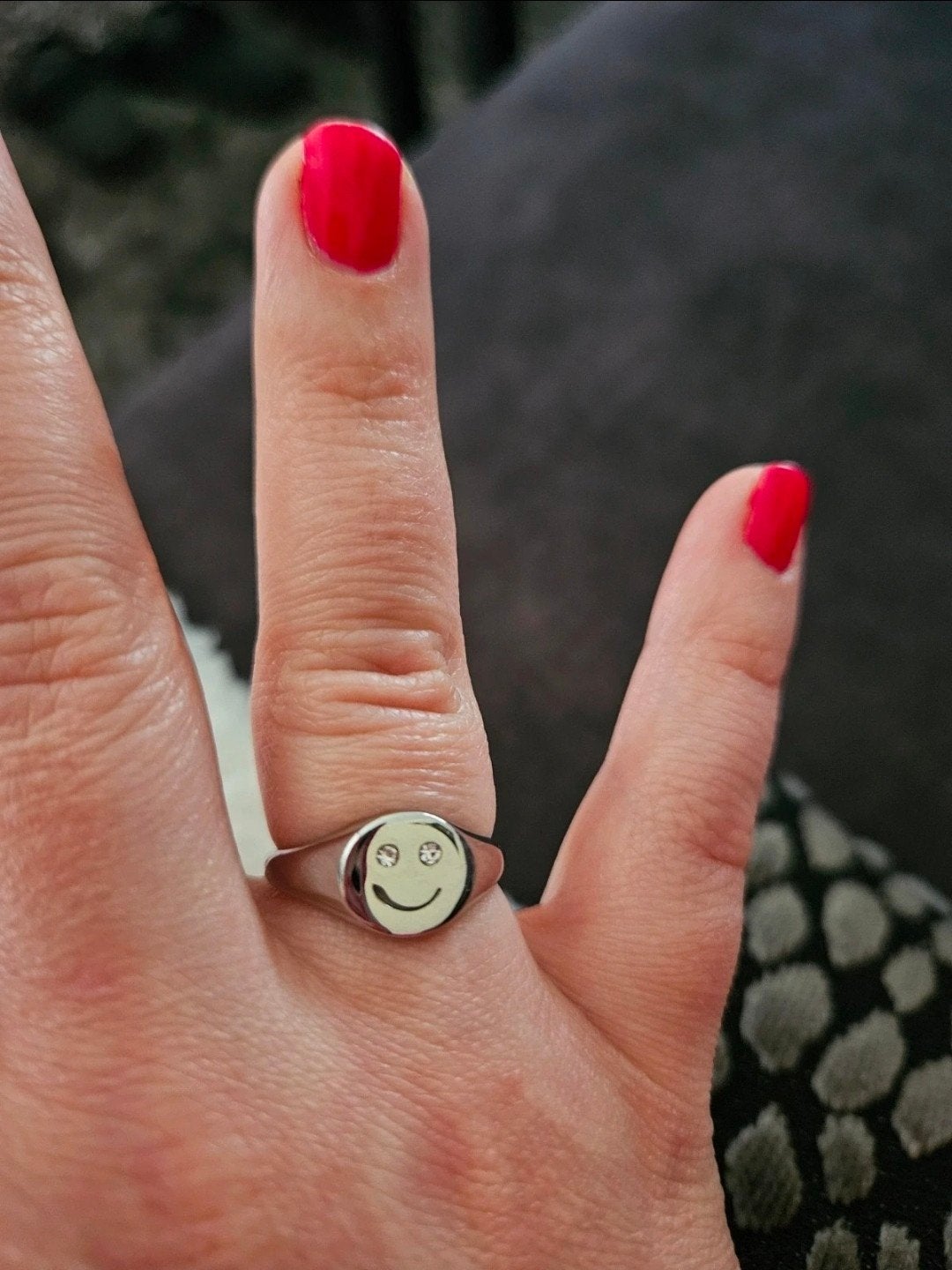 Finaste ring zilver met smiley diamant oogjes, Ophalen of Verzenden, Zo goed als nieuw, 17 tot 18, Dame