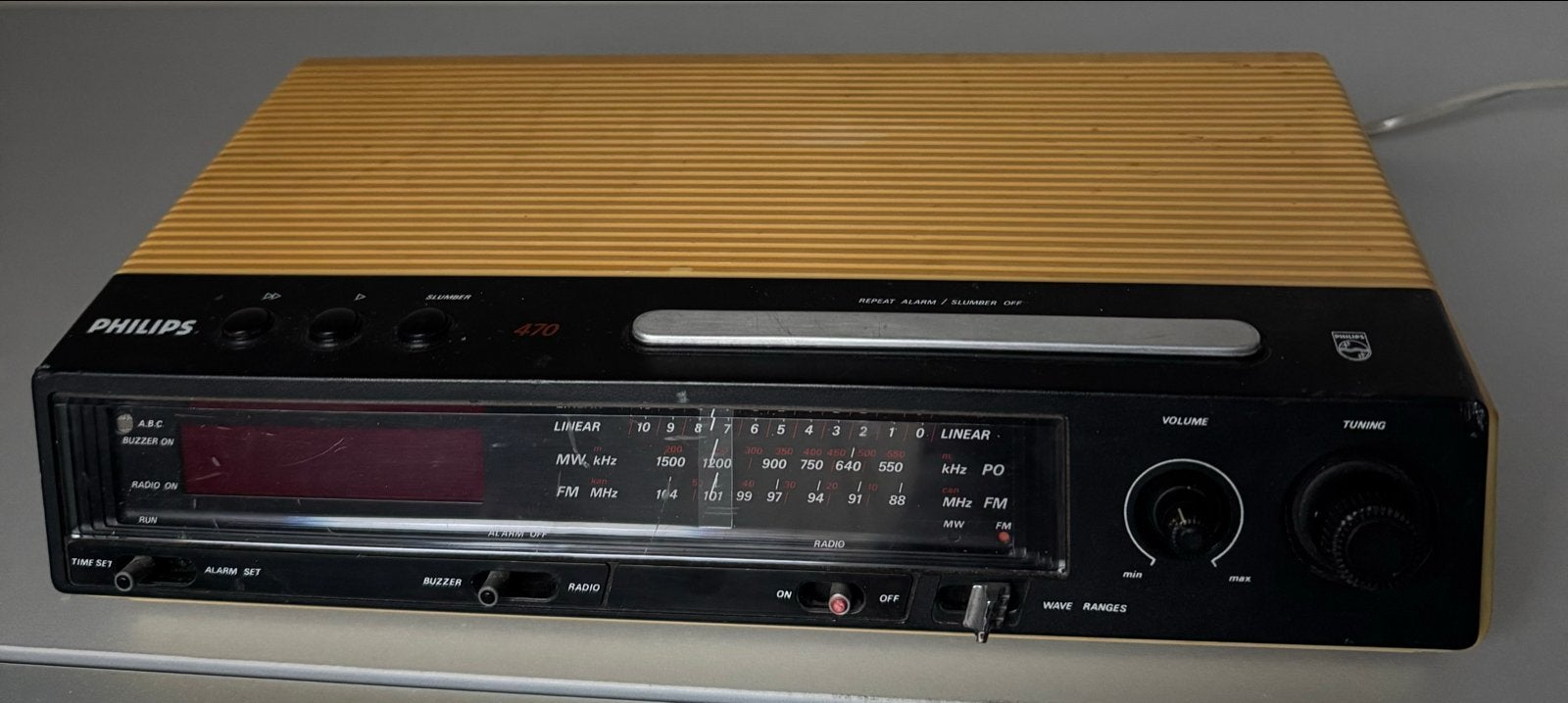 Philips 470 Vintage Wekker Radio - Retro Design, Ophalen of Verzenden, Gebruikt, Radio
