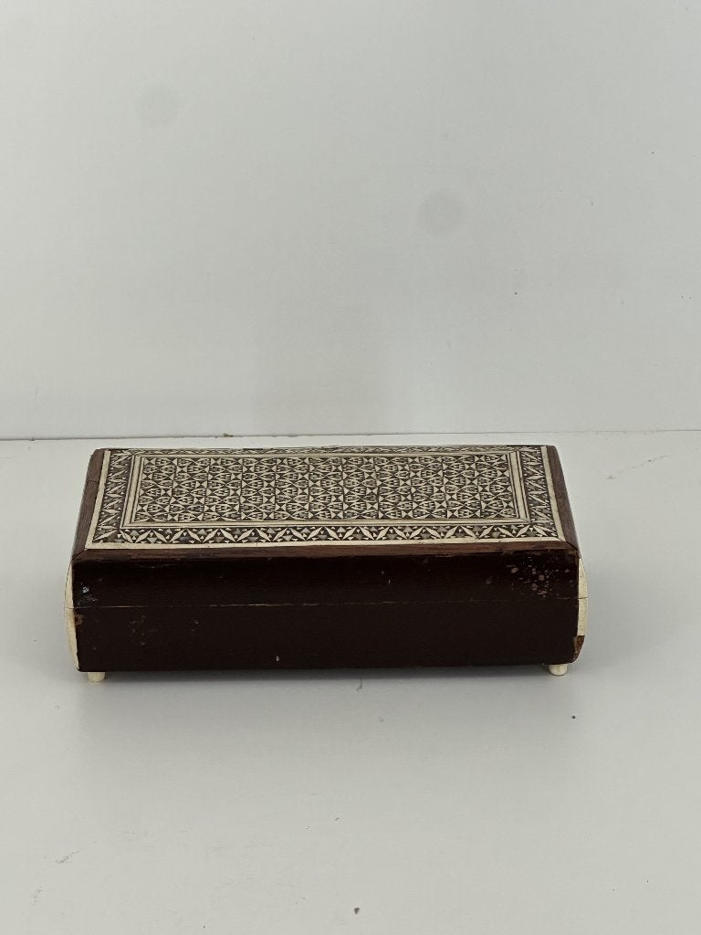 Handgemaakte houten sieradendoos met parelmoer inleg, Antiek en Kunst, Curiosa en Brocante, Ophalen of Verzenden