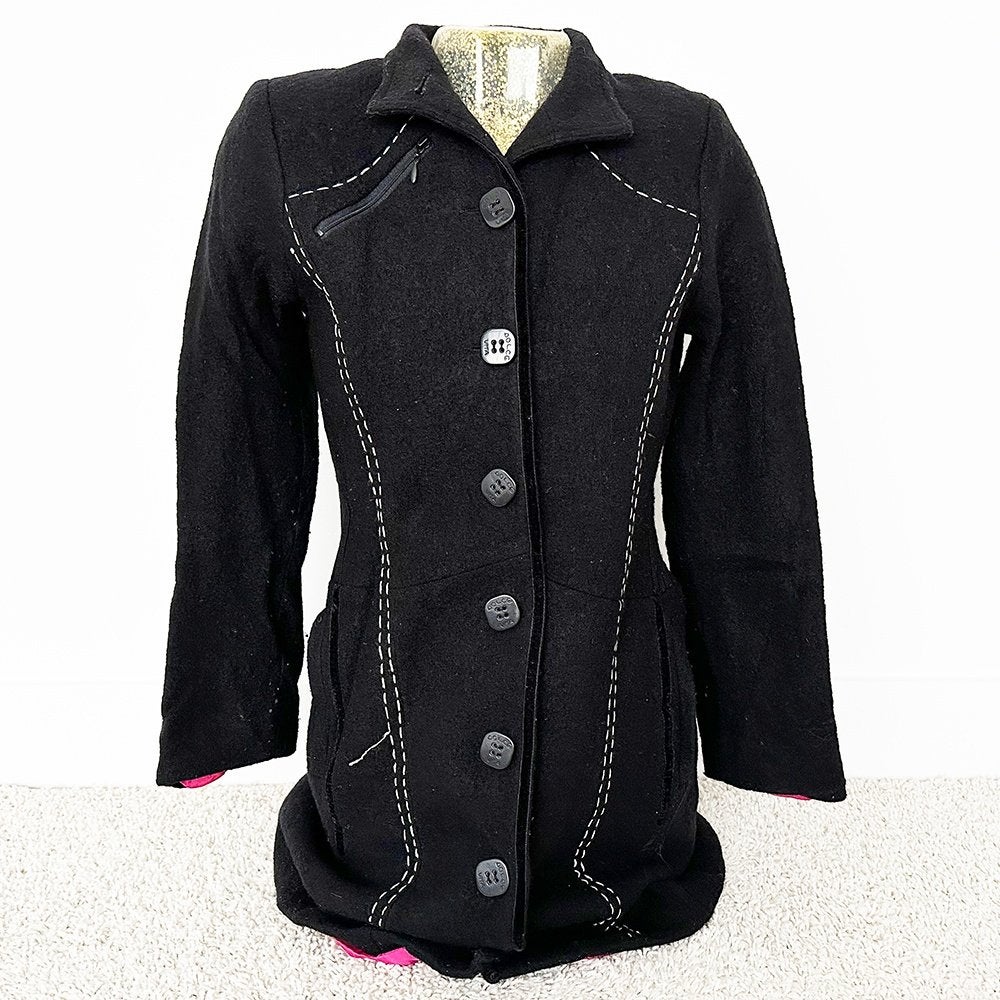 Mooie Dolce Vita Jas 100% Wol - 98 (Maat 38) € 45,-, Maat 38/40 (M), Zwart, Ophalen of Verzenden, Zo goed als nieuw