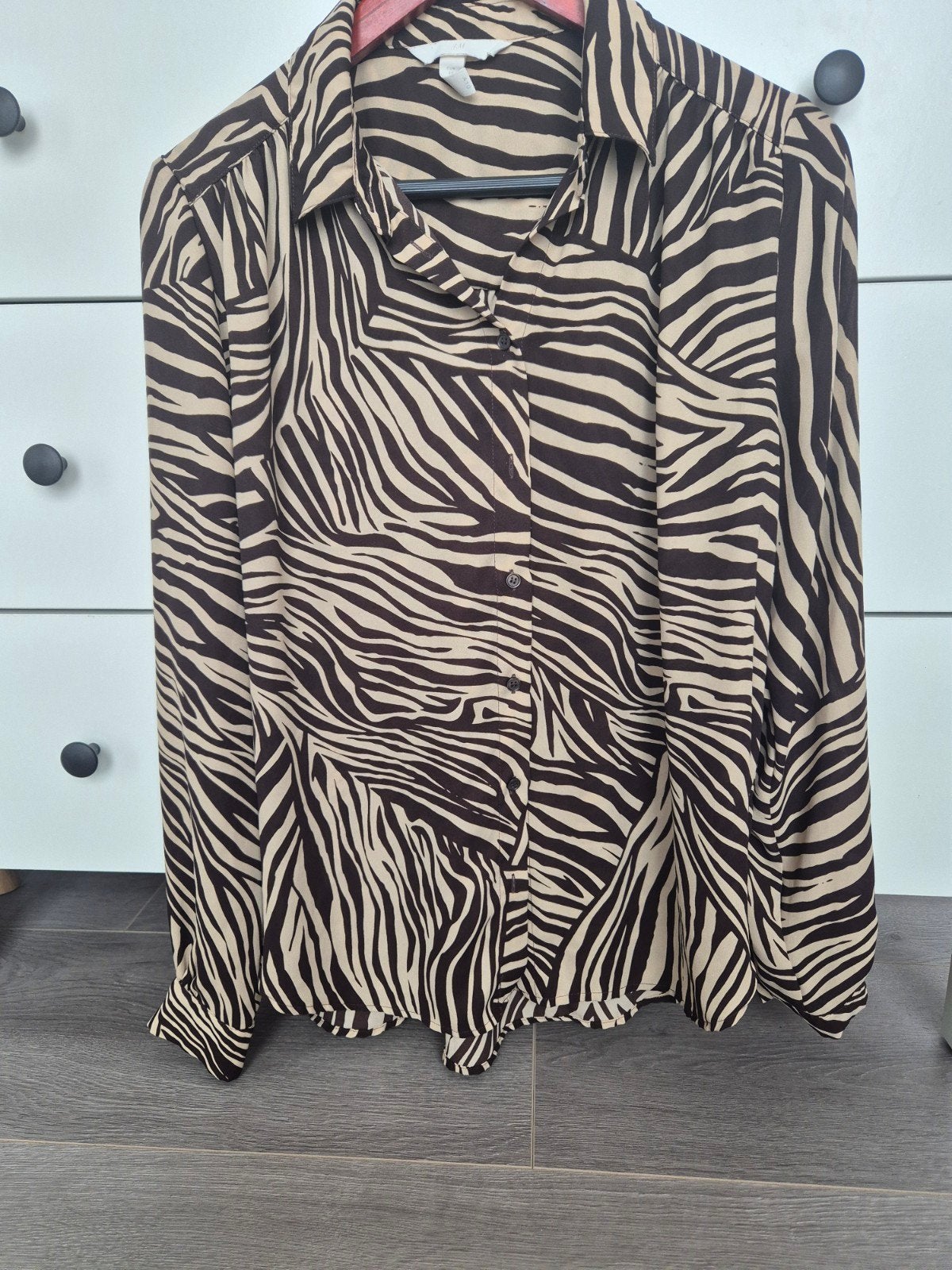 H&M Blouse met Zebra / Tijger Print – Zwart/Beige – Maat 40, Maat 38/40 (M), H&M, Beige, Ophalen of Verzenden