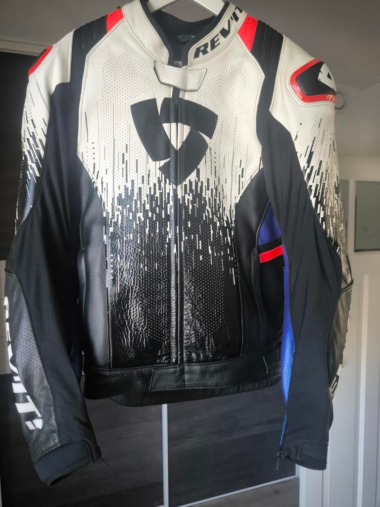 REV'IT! Motorjas Leer - Zwart/Wit/Blauw/Rood quantum pro, REV'IT!, Heren, Jas | leer, Ophalen of Verzenden