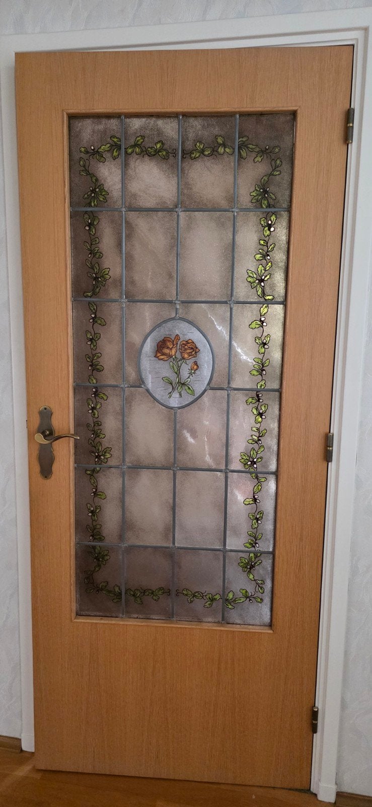 2x Binnendeur met glas-in-lood en bloemmotief, Ophalen, Gebruikt, 80 tot 100 cm, Binnendeur