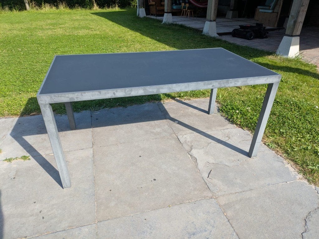 Tuintafel metalen frame glazen plaat, Tuin en Terras, Tuintafels, Gebruikt, Rechthoekig, Metaal, Ophalen