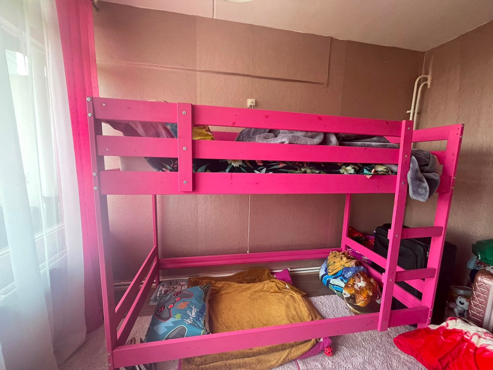 Roze hoogslaper met ladder, Ophalen, Gebruikt, 90 cm, Eenpersoons