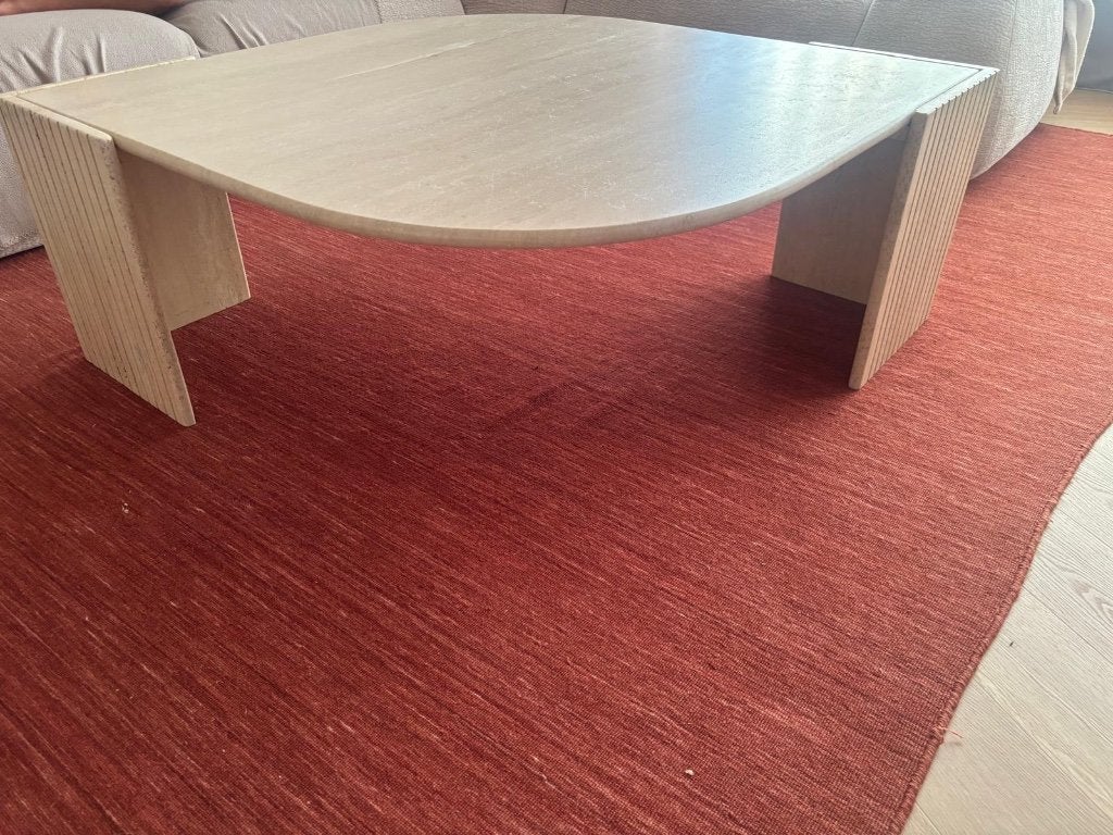 Massieve travertin salontafel 100 x 100 cm | Organische vorm, Ophalen, Gebruikt, 100 tot 150 cm, 50 tot 100 cm