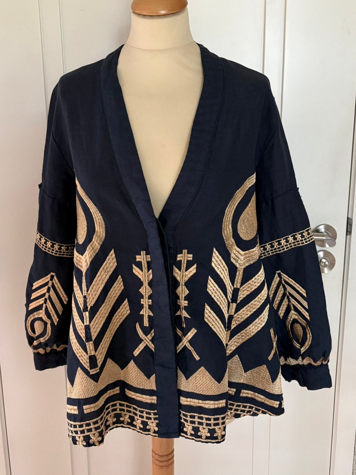 Greek Archaic Kori, blouse, blauw met goud, mt 40, Kleding | Dames, Ophalen of Verzenden, Zo goed als nieuw, Maat 38/40 (M), Blauw