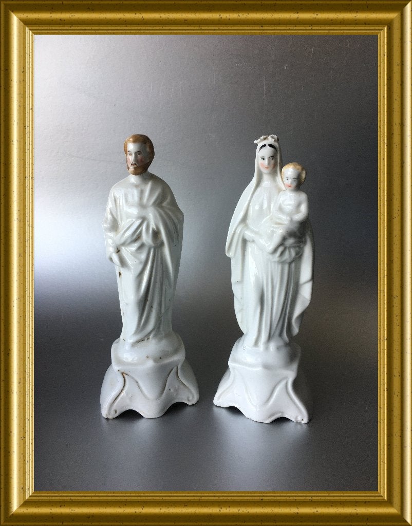 Antiek porseleinen Maria en Jozef beeldje, Antiek en Kunst, Ophalen of Verzenden