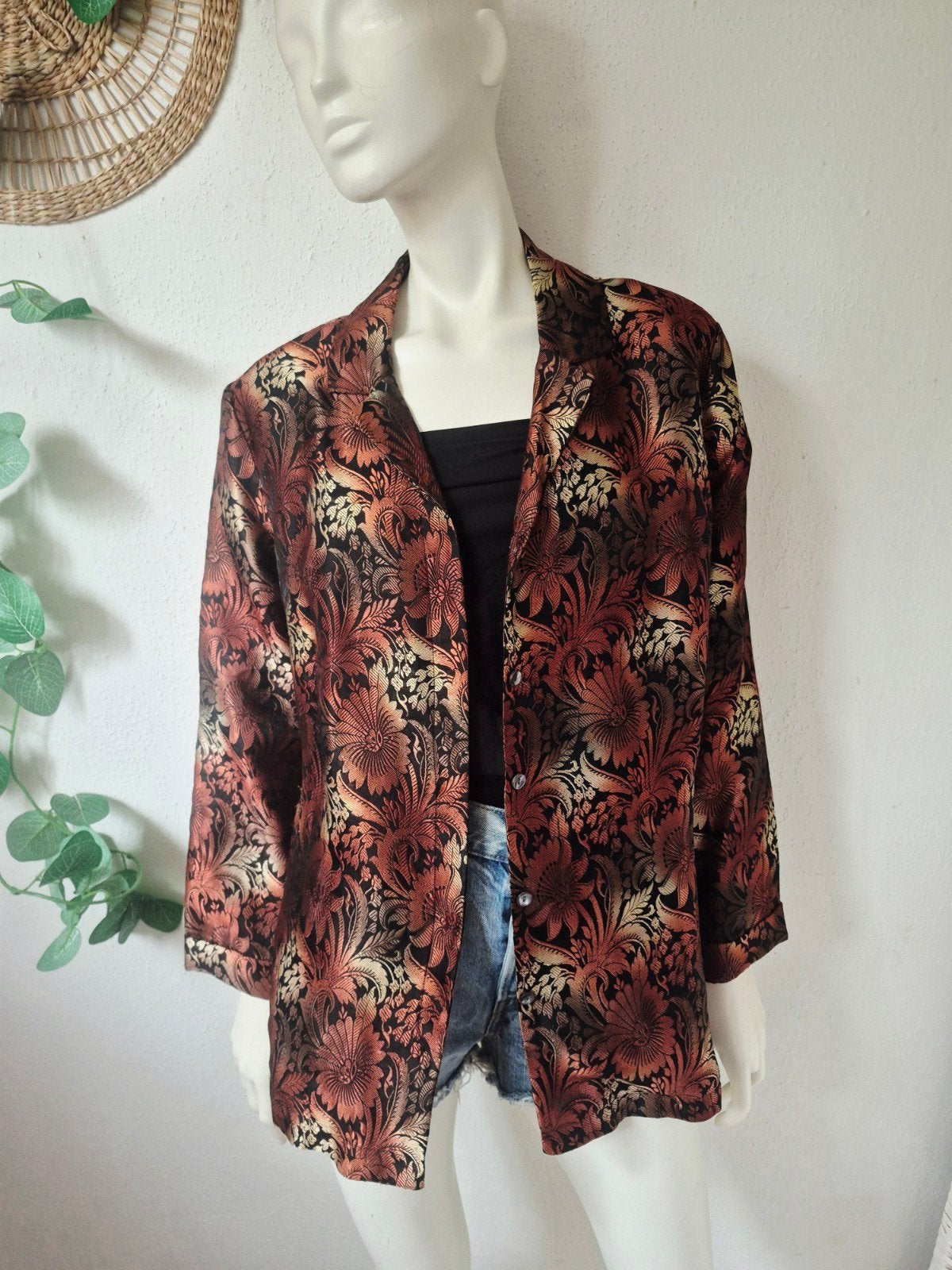 Vintage orient stijl satin blazer M, Maat 38/40 (M), Verzenden, Zo goed als nieuw, Vintage