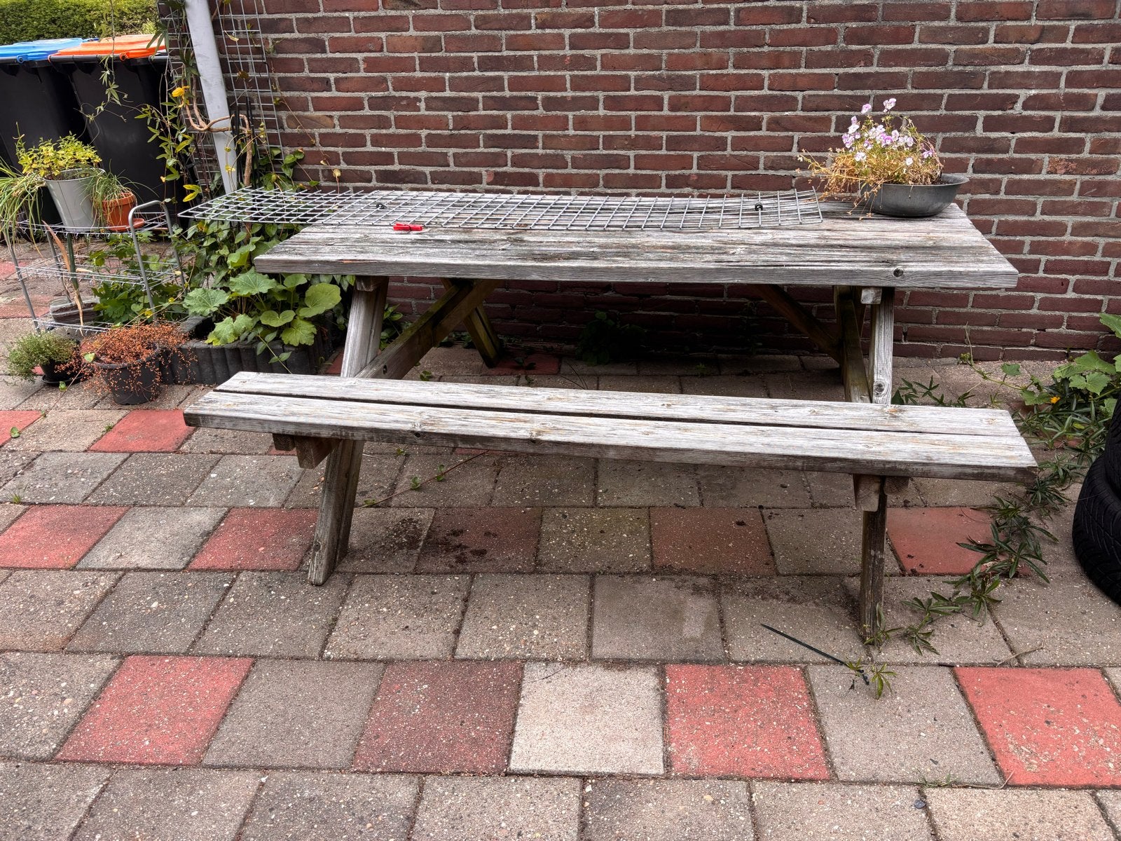 Picknicktafel, Ophalen, Gebruikt, Rechthoekig, Hout