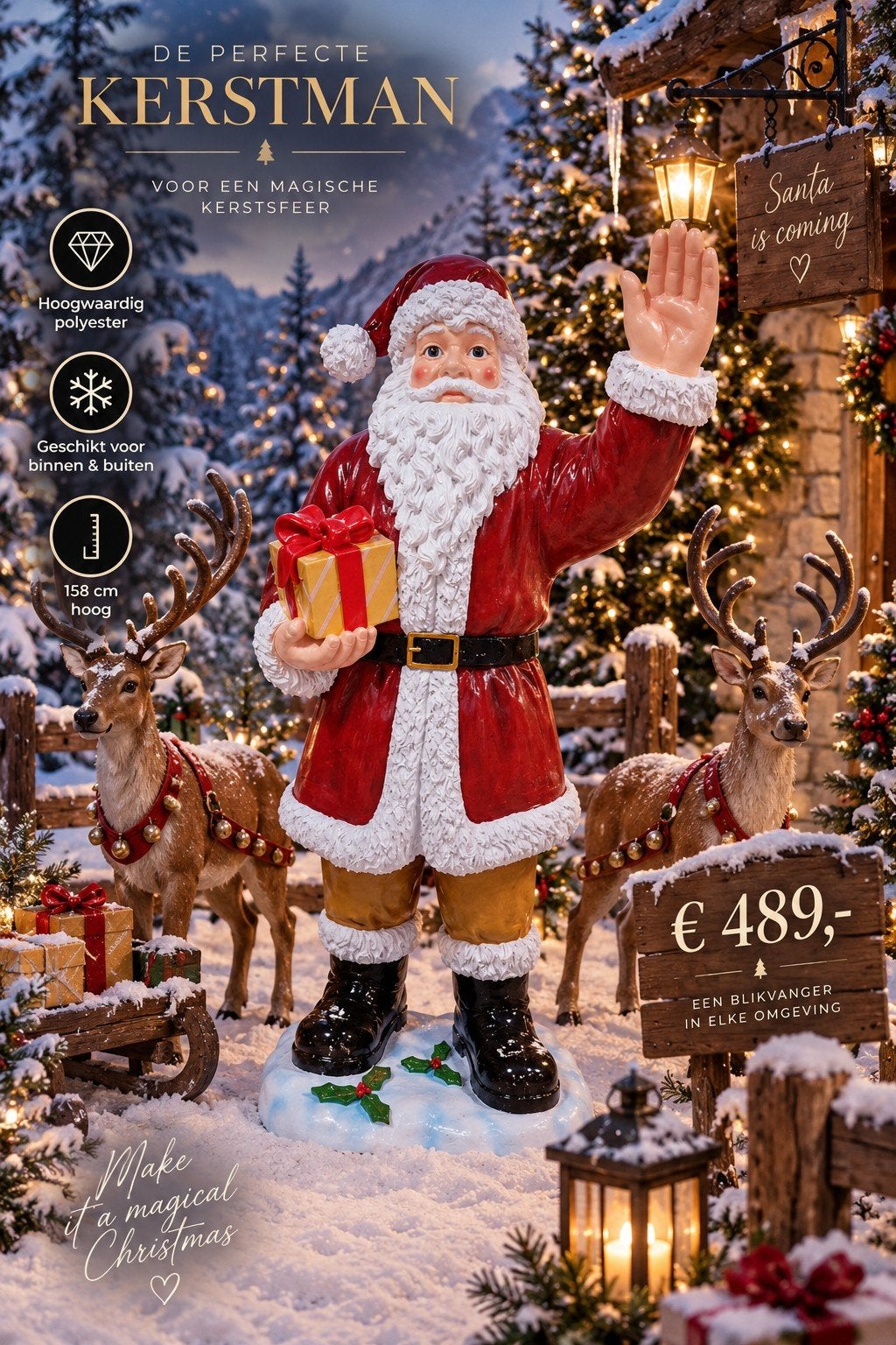 PRACHTIGE GROTE KERSTMAN – 158 CM, Ophalen, Nieuw