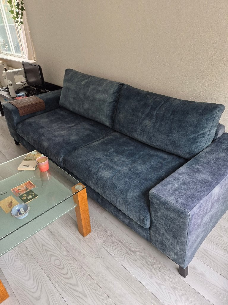 Blauw fluwelen bank, Ophalen, 250 tot 300 cm, Gebruikt, 100 tot 125 cm