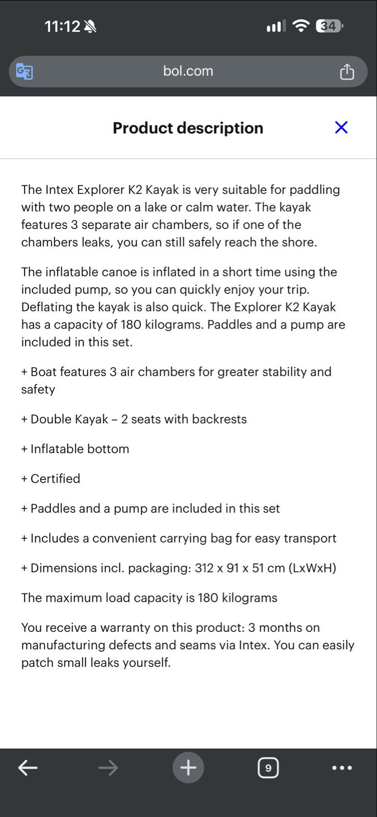 Intex Explorer K2 Kayak - 2-persoons opblaasbare kano, Watersport en Boten, Ophalen of Verzenden, Opblaasbaar, Zo goed als nieuw