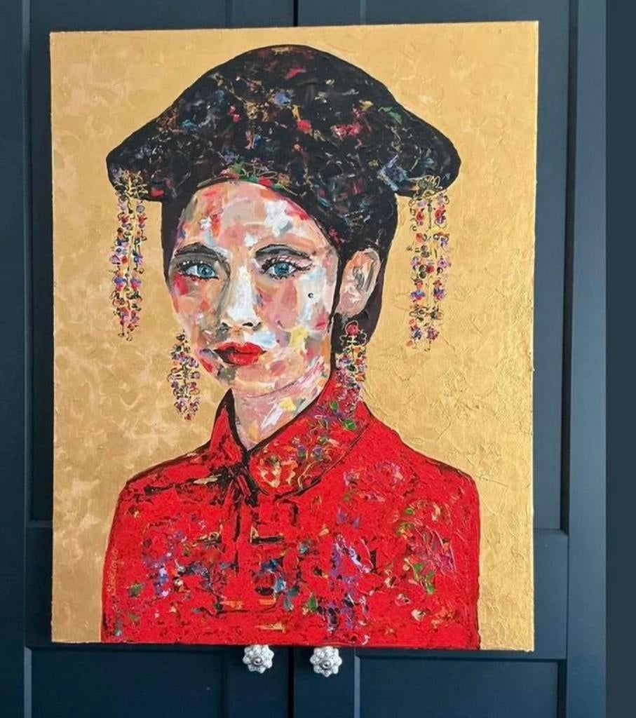 Portret  vrouw ~ geisha ~ blauwe ogen ~ atelier, Ophalen, Nieuw, Schilderij