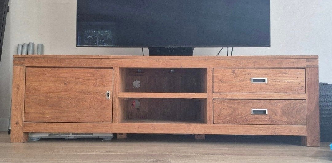 Teak tv meubel, Ophalen, 150 tot 200 cm, Zo goed als nieuw, Minder dan 100 cm