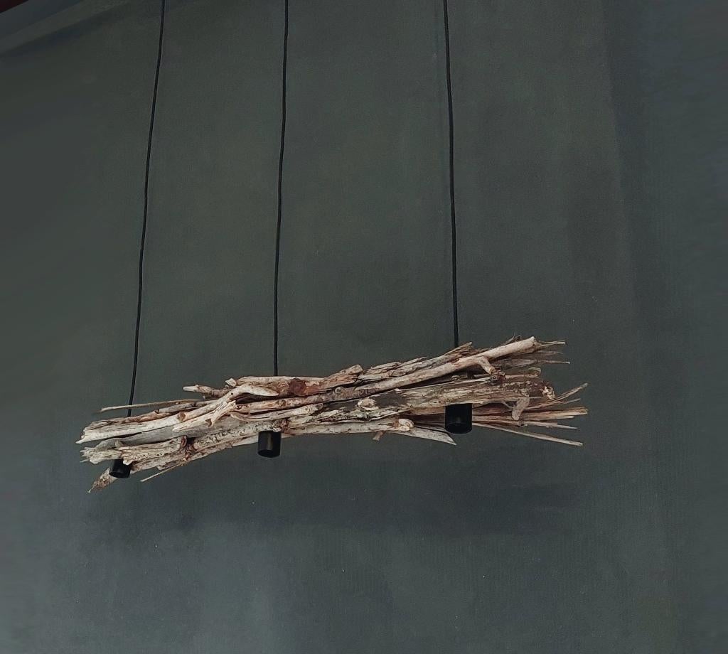 Hanglamp Drijfhout driftwood plafondlamp sober landelijk, Huis en Inrichting, Nieuw, Ophalen of Verzenden, 75 cm of meer, Hout