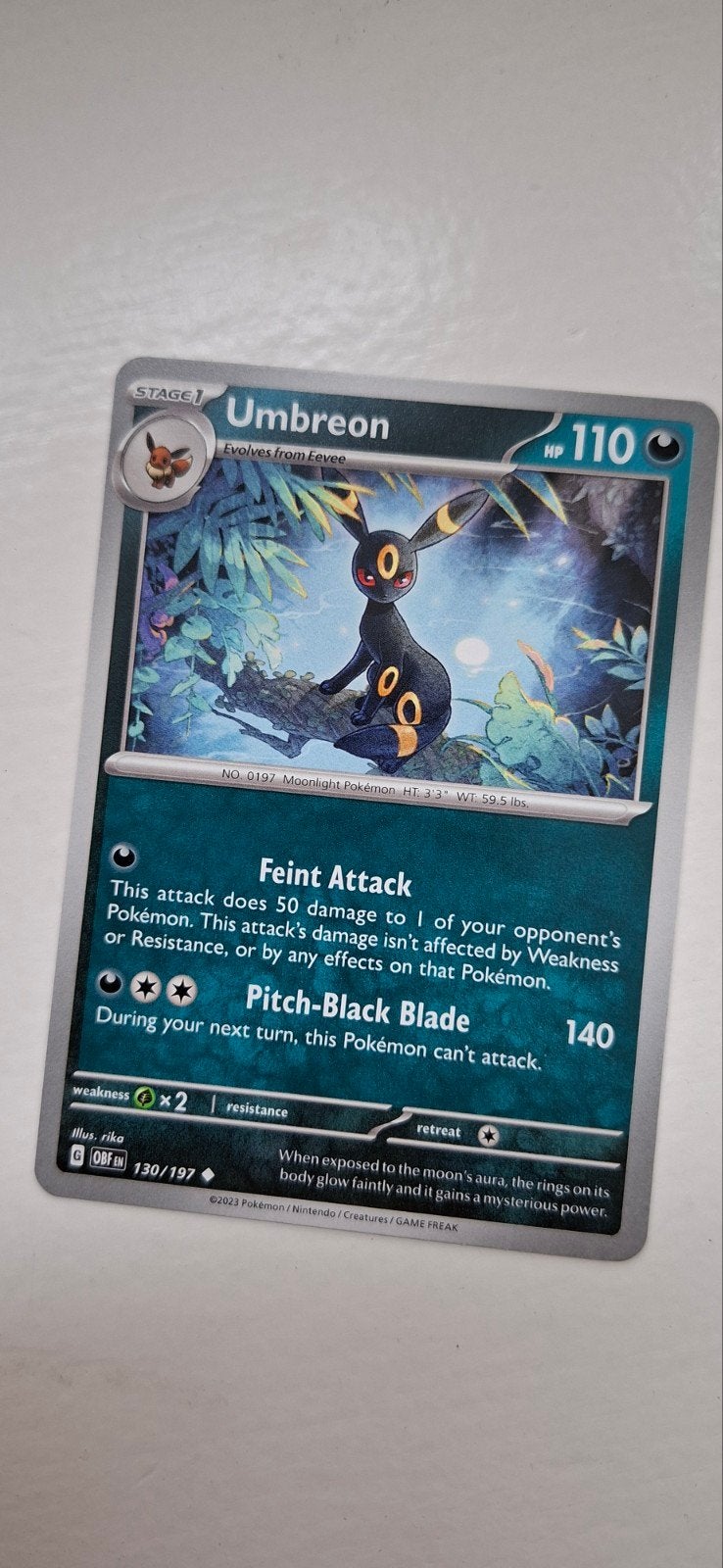 Pokémon Kaart Umbreon 130/197 Obsidian Flames, Ophalen of Verzenden, Zo goed als nieuw, Losse kaart