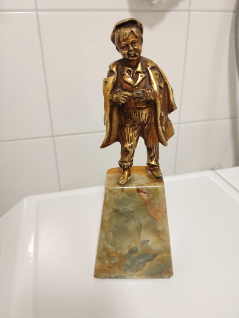 Antiek verguld brons beeld op onyx voet, Ophalen of Verzenden