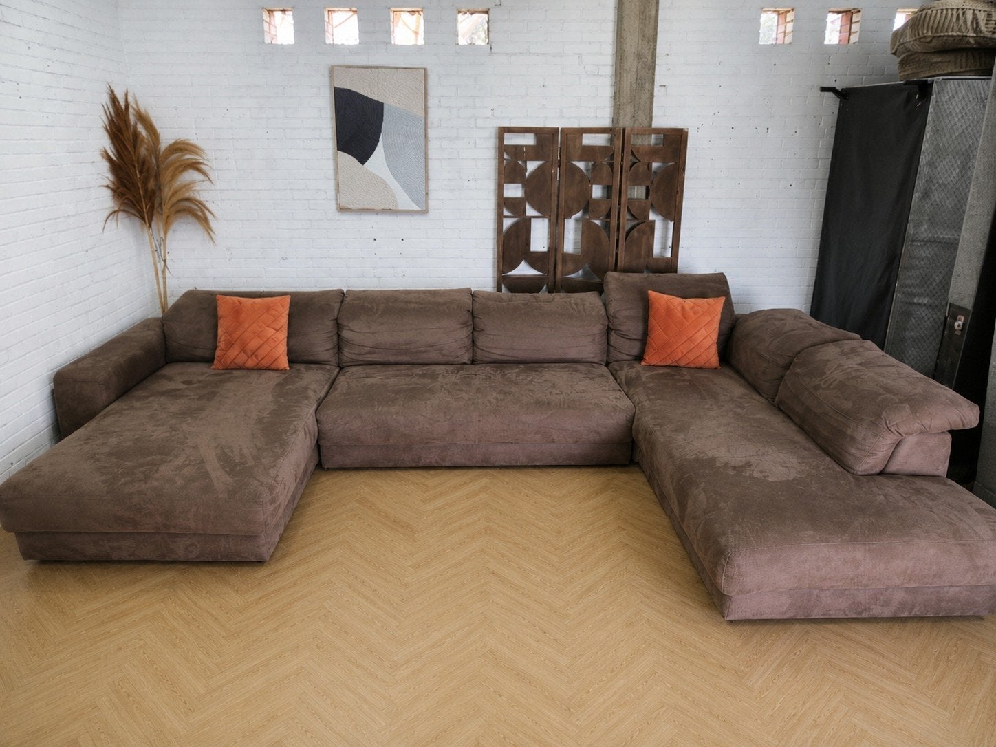 Hoekbank | Cognac | Luxe U bank - Verstelbare Rugleuning, Gebruikt, Hoekbank, 300 cm of meer, Ophalen of Verzenden