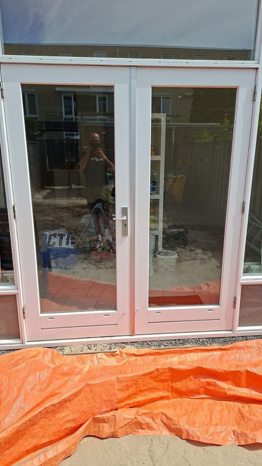 Dubbele tuindeuren met extra beveiliging (180x210cm), Doe-het-zelf en Verbouw, Deuren en Horren, Ophalen, Gebruikt, 80 tot 100 cm