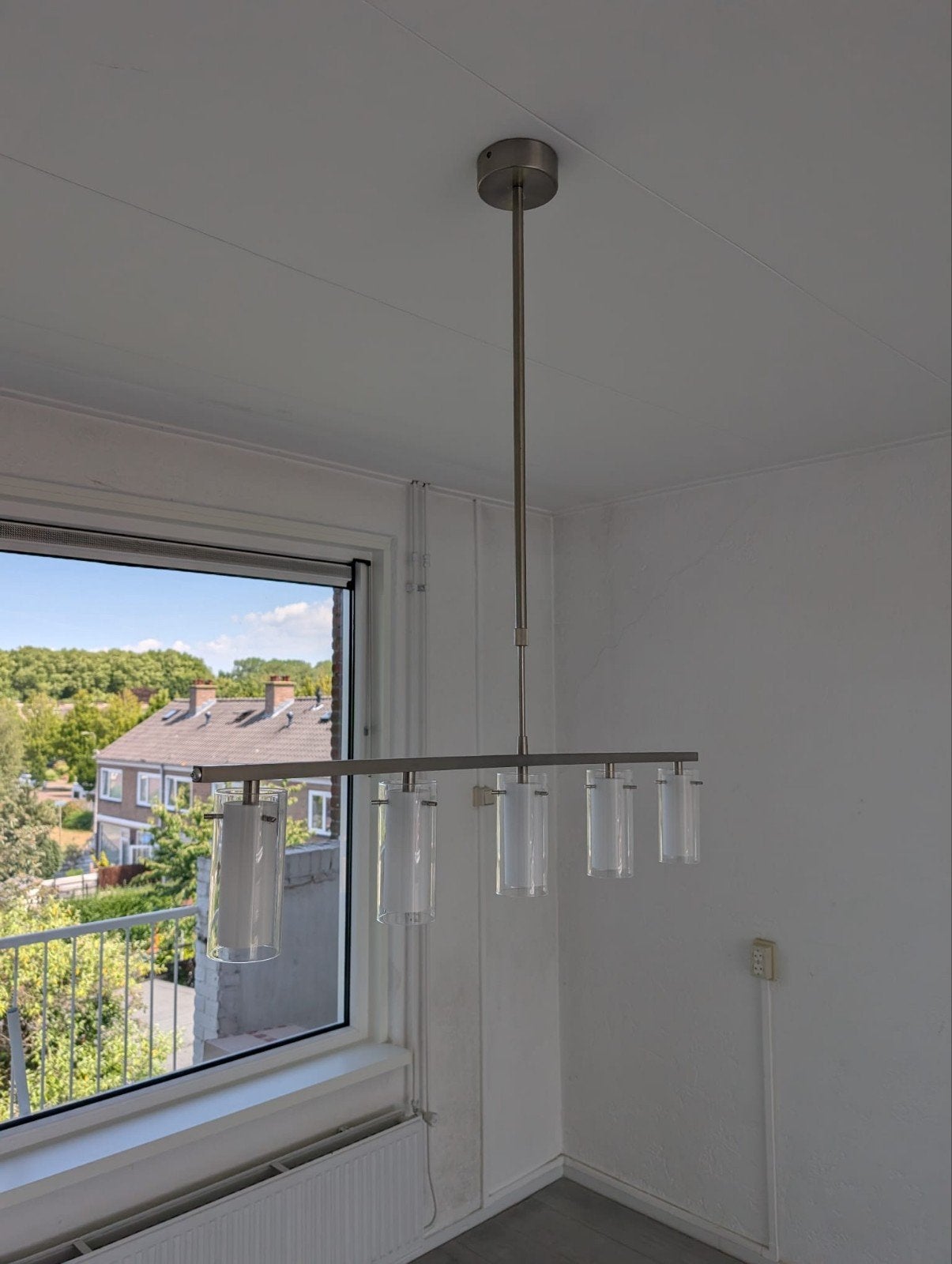 Moderne 5-lichts eettafel hanglamp + extra's, Huis en Inrichting, Lampen | Hanglampen, Ophalen, Glas