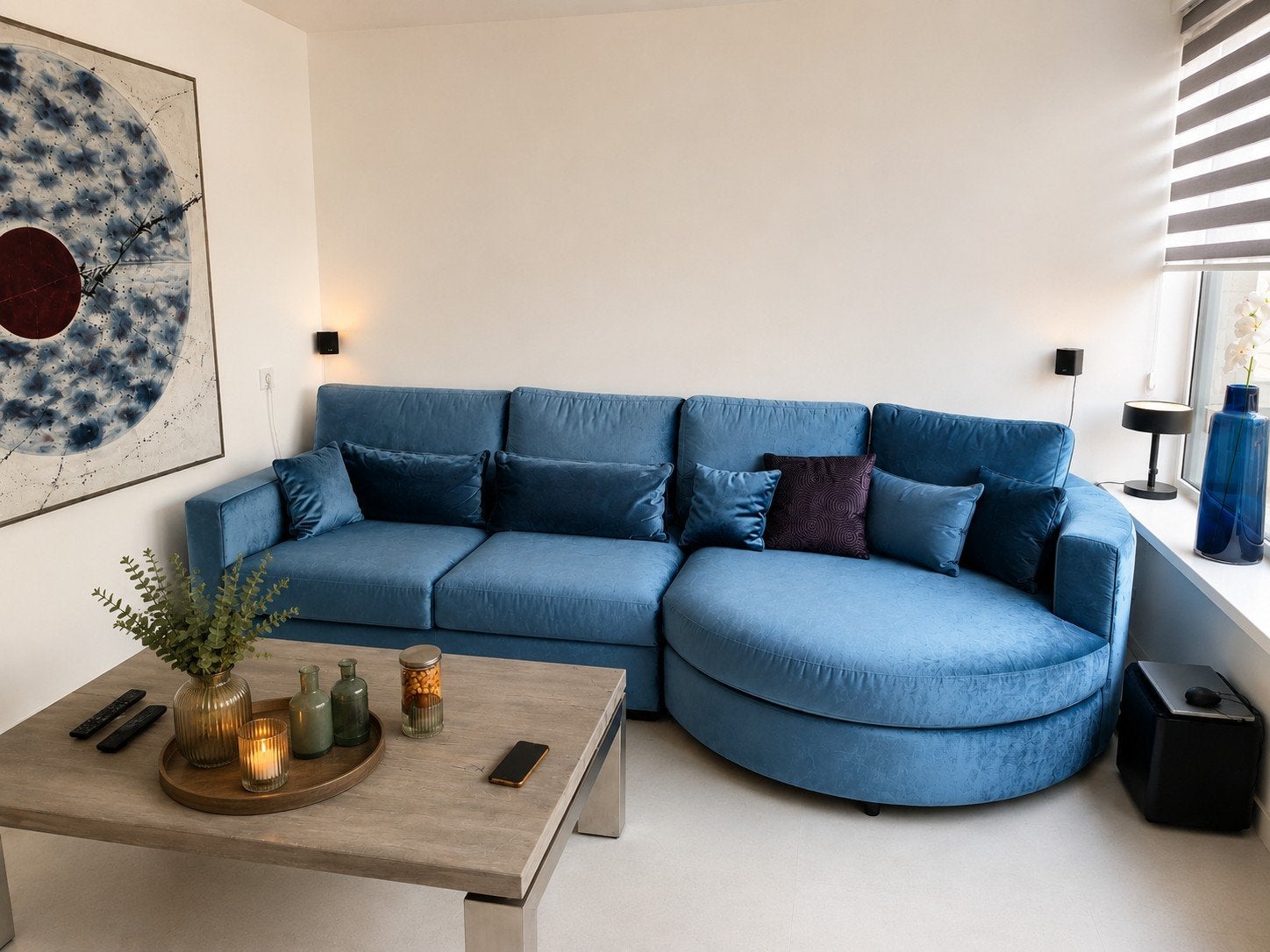 blauwe hoekbank, Huis en Inrichting, Banken | Bankstellen, Ophalen, Modern, Comfortabel, 250 tot 300 cm, 125 tot 150 cm
