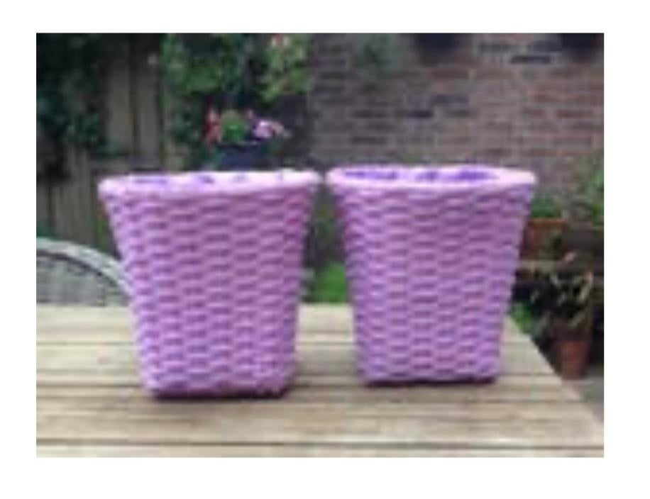 2 Lila tuin plantenpotten / overpotten., Kunststof, Minder dan 30 cm, Rond, Ophalen of Verzenden