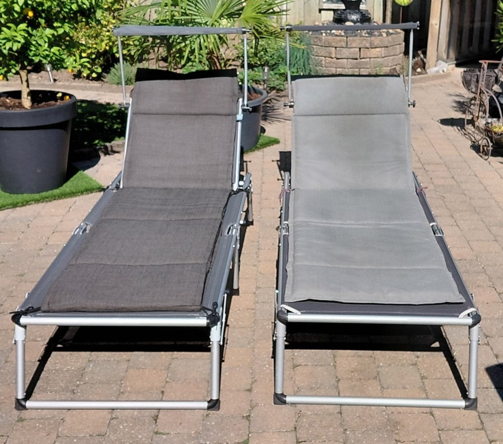 ligbedden met kussens met geintregeerd zonnescherm, Tuin en Terras, Ophalen, Gebruikt, Aluminium, Verstelbaar