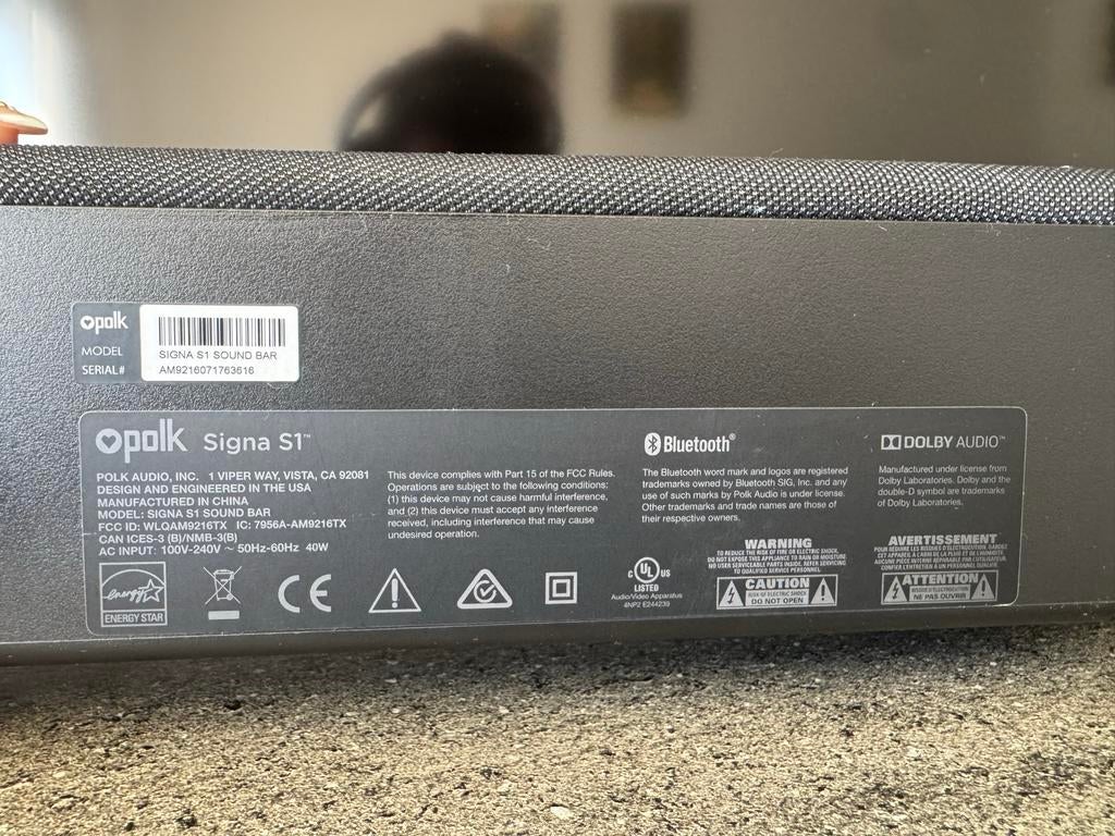 Polk Signa S1 Soundbar met Afstandsbediening en met box, Audio, Tv en Foto, Soundbars, Ophalen of Verzenden, Bluetooth, Zo goed als nieuw