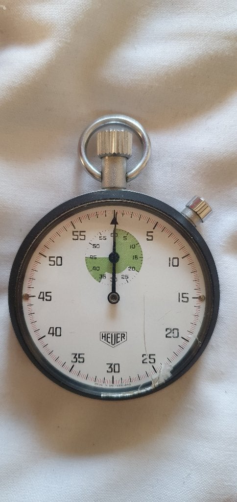 Heuer Stopwatch 7 jewels vintage werkt goed 1970 +kleurcode, Ophalen of Verzenden, Staal, Overige merken, 1960 of later