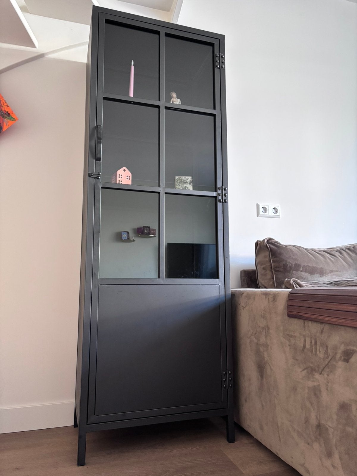 Zwarte vitrine kast, Ophalen, Gebruikt, 50 tot 100 cm, 150 tot 200 cm