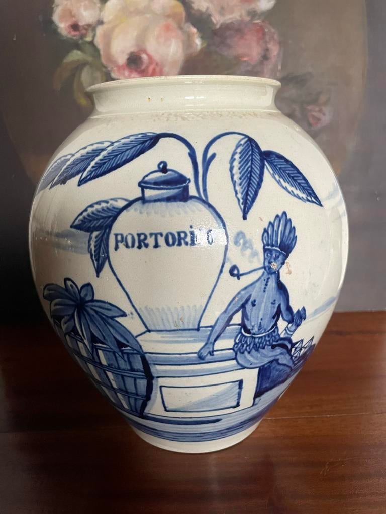 Oude blauw/witte tabakspot (vaas), Antiek en Kunst, Antiek | Vazen, Ophalen of Verzenden