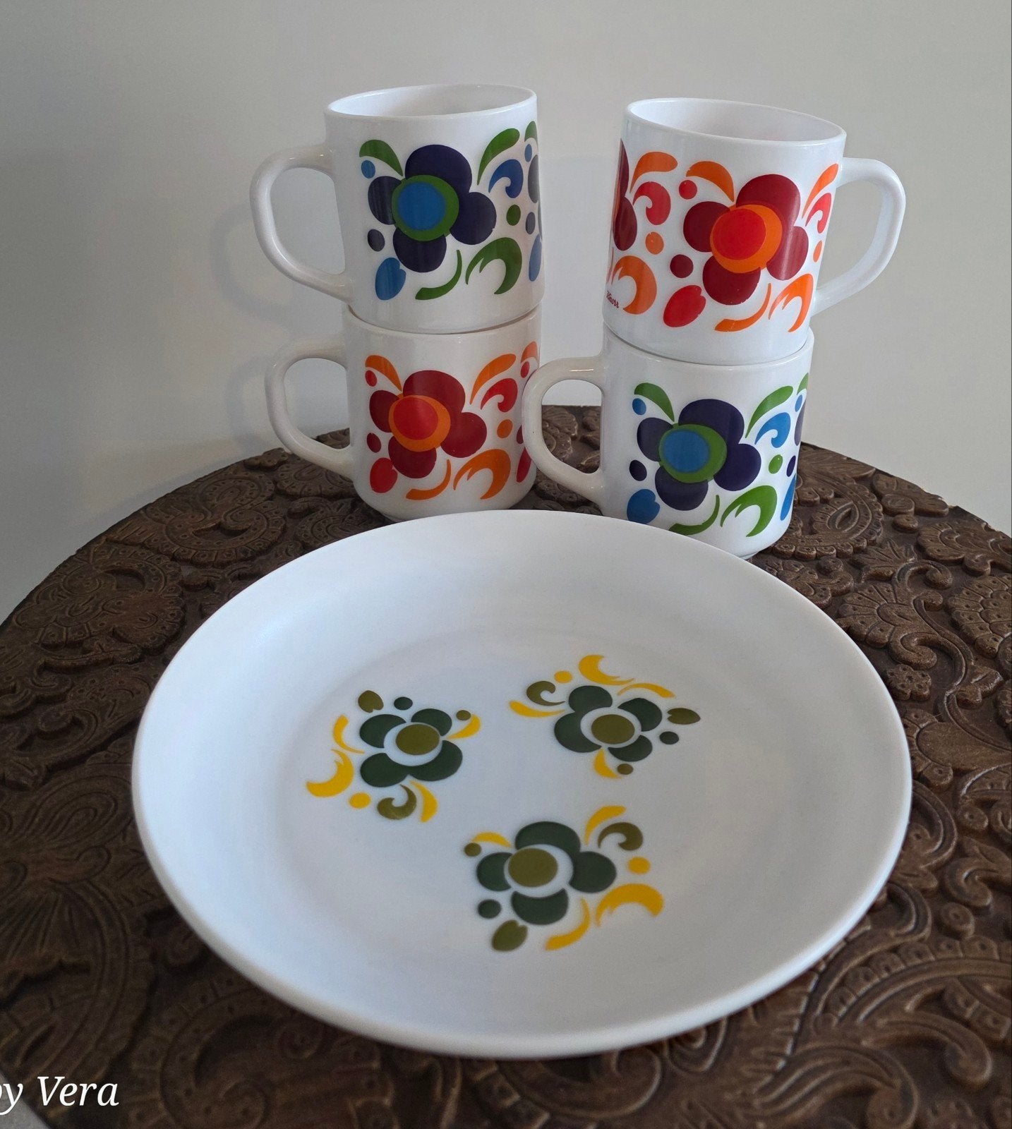 vintage Arcopal lotus bekers en diep bord puntgaaf!, Vintage, Mok, Ophalen of Verzenden, Glas
