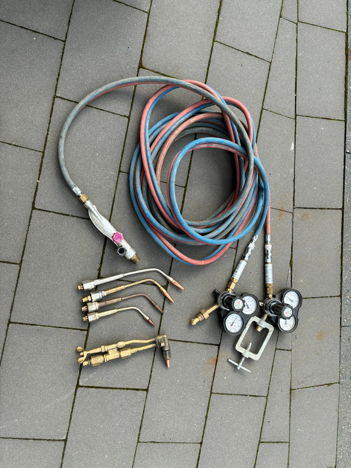 Snijbrander slangenpakket 10 meter acetyleen/zuurstof, Doe-het-zelf en Verbouw, Gereedschap | Lasapparaten, Ophalen, Gebruikt