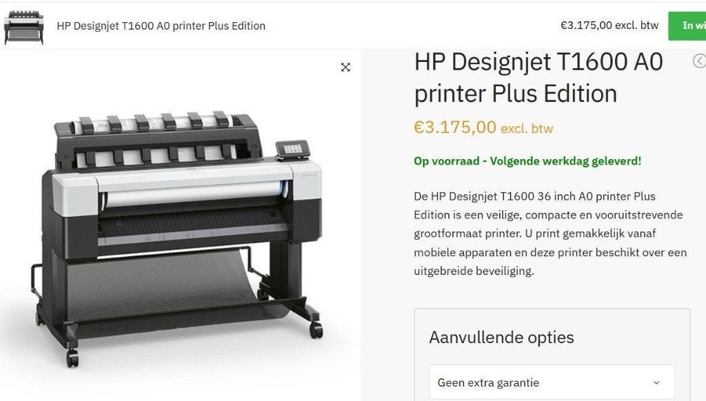 HP T1600  A0 kleuren plotter Postscript, Computers en Software, Ophalen, HP >, Printer, Kleur printen