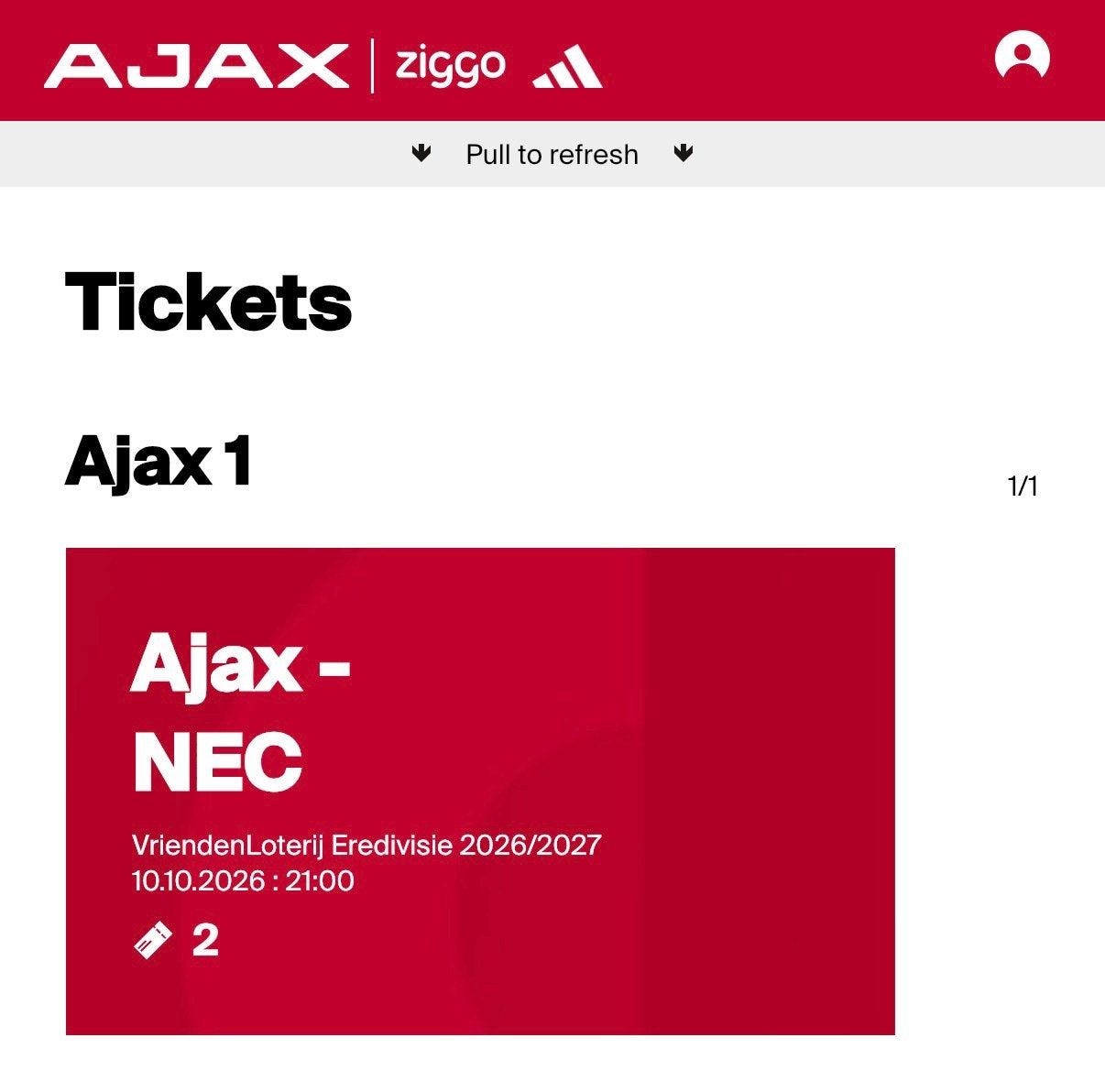 Ajax - NEC - 2 tickets - Vak 407, Twee personen, Maart