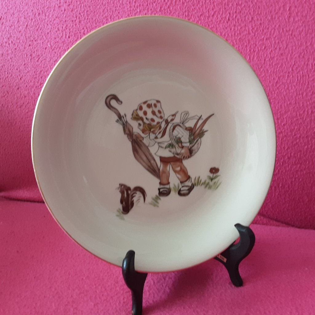 Vintage porseleinen kinderbord 1950 + staander, Antiek en Kunst, Antiek | Porselein, Ophalen