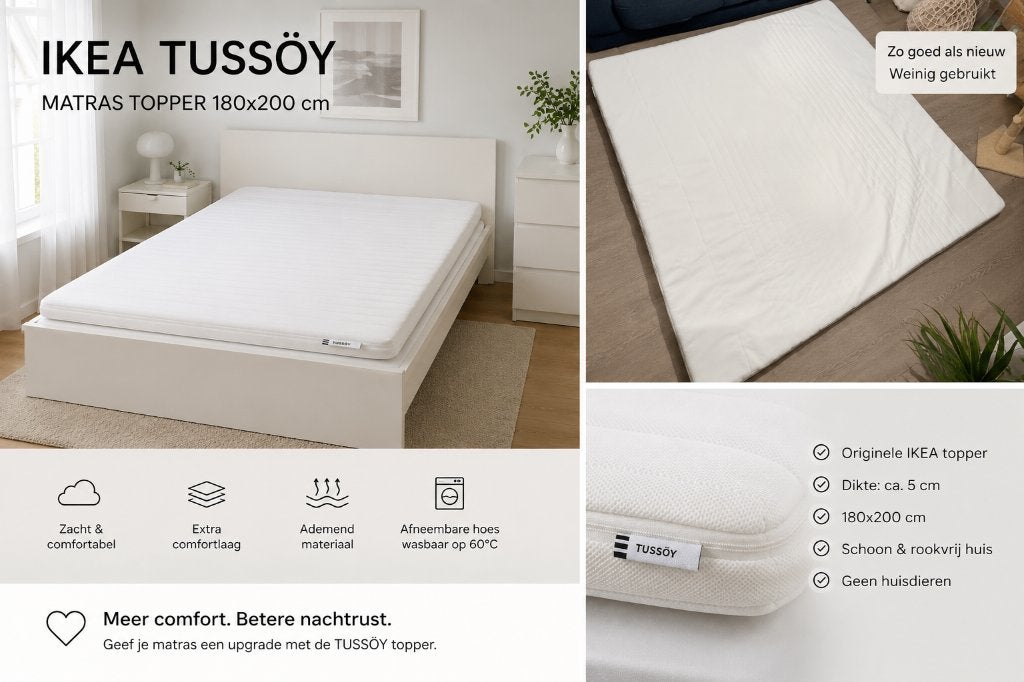 IKEA TUSSÖY topper 180x200 – matras topper / matrastopper, Huis en Inrichting, Slaapkamer | Matrassen en Bedbodems, Ophalen, Tweepersoons